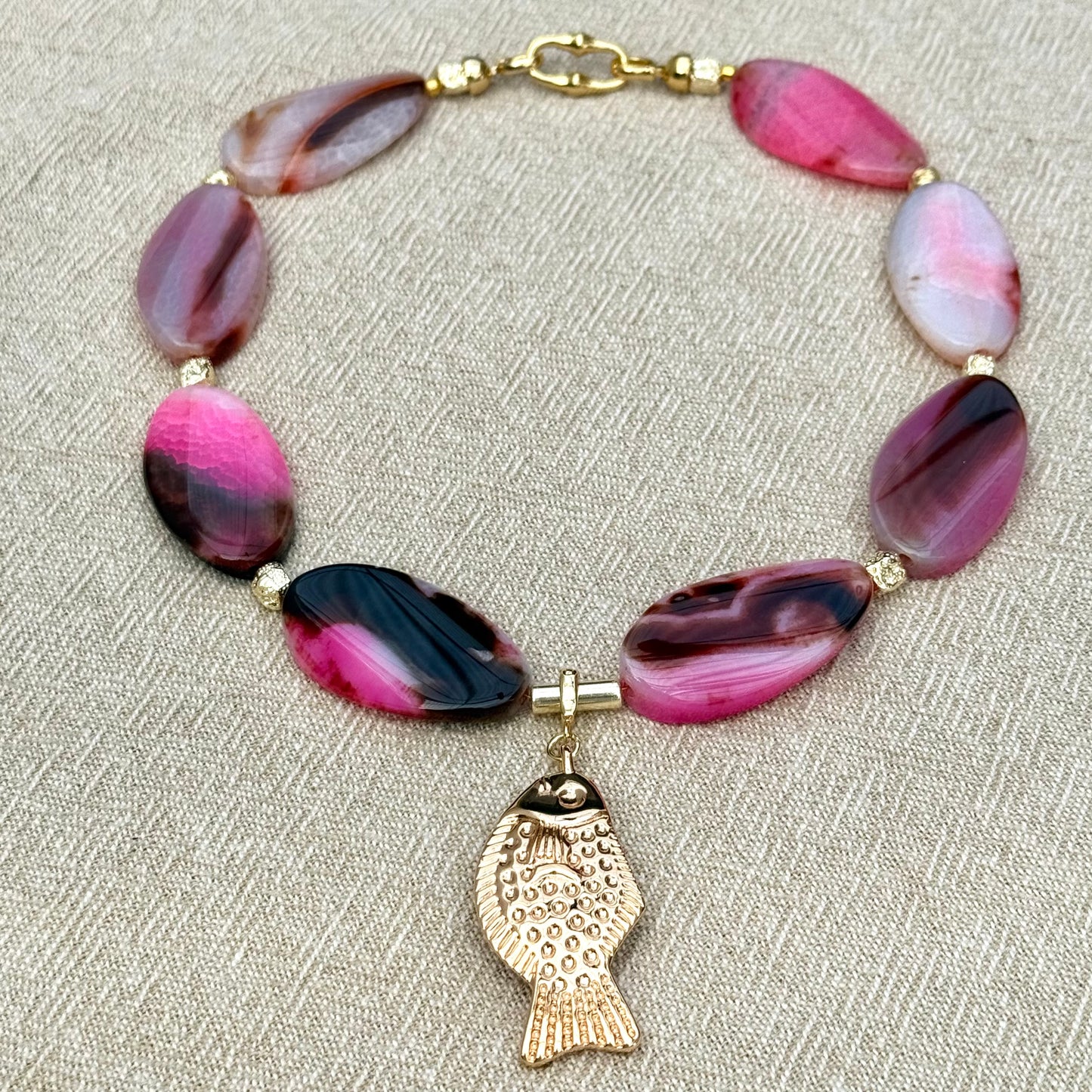 Pink Agate | Fish Pendant