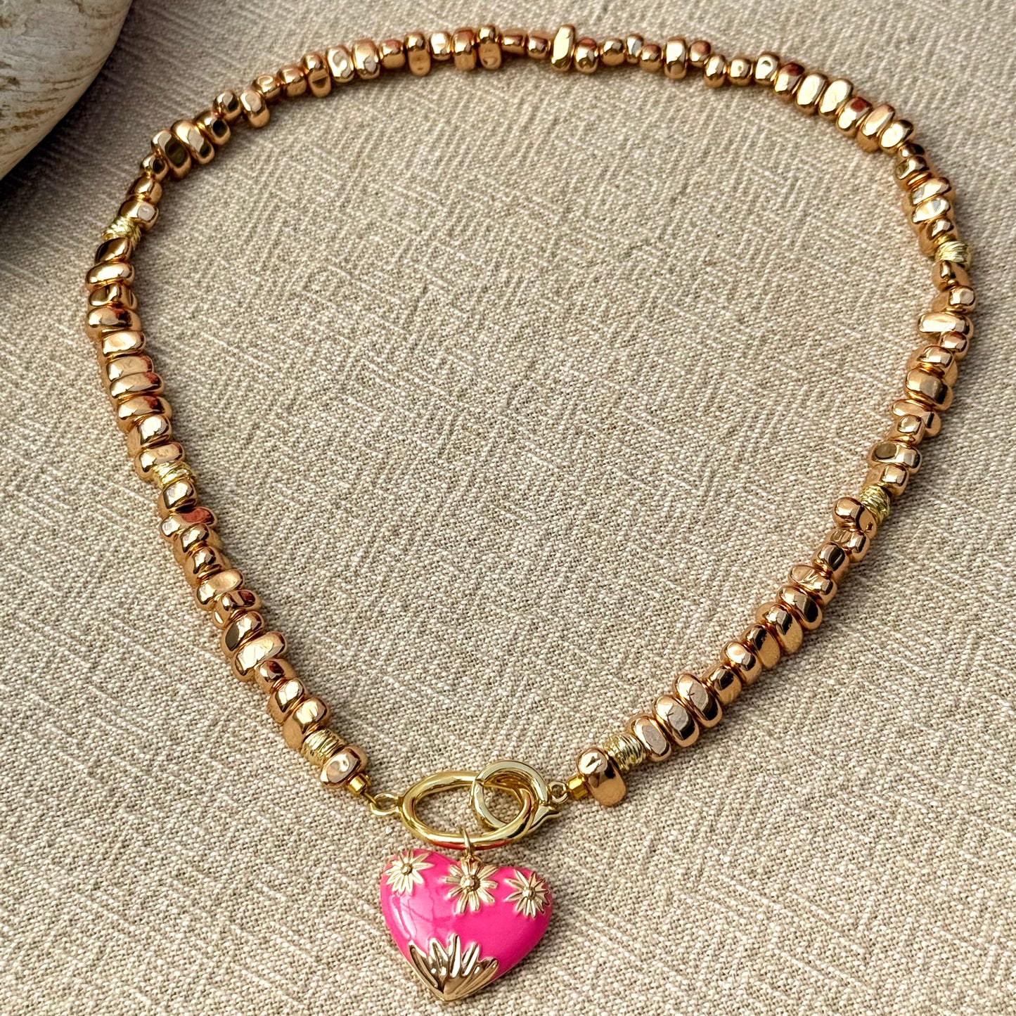 Gold Hematite | Pink Heart Pendant