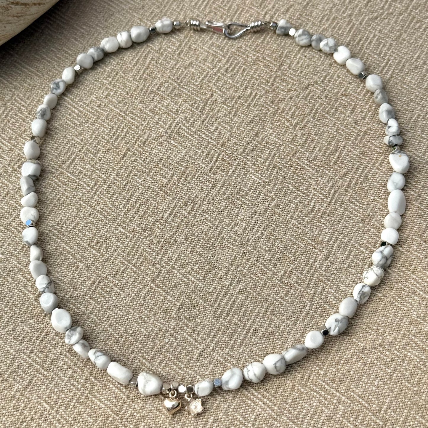 White Turquoise | Sterling Silver Flower | Heart Charms