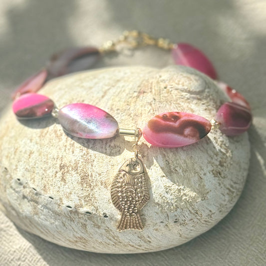 Pink Agate | Fish Pendant