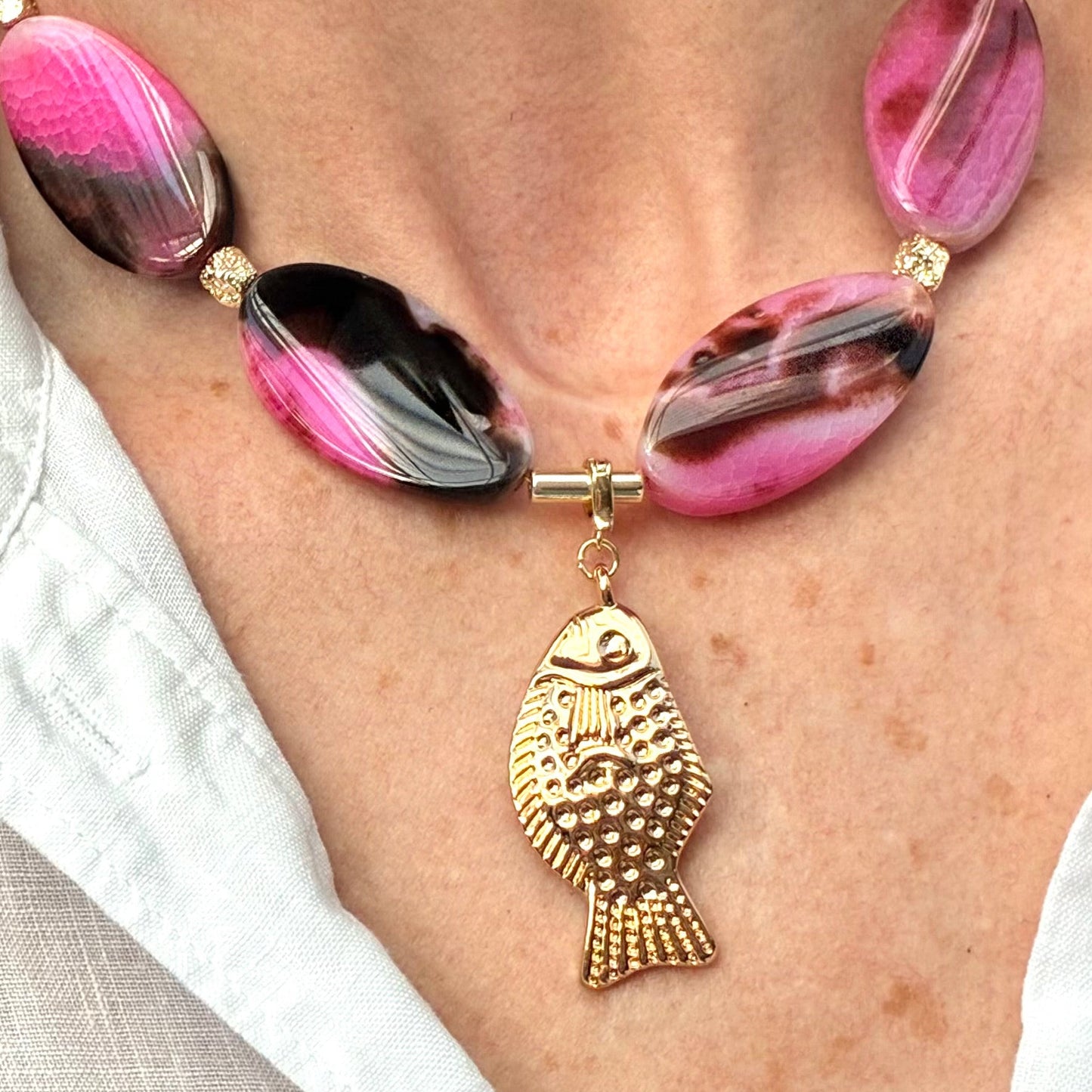 Pink Agate | Fish Pendant
