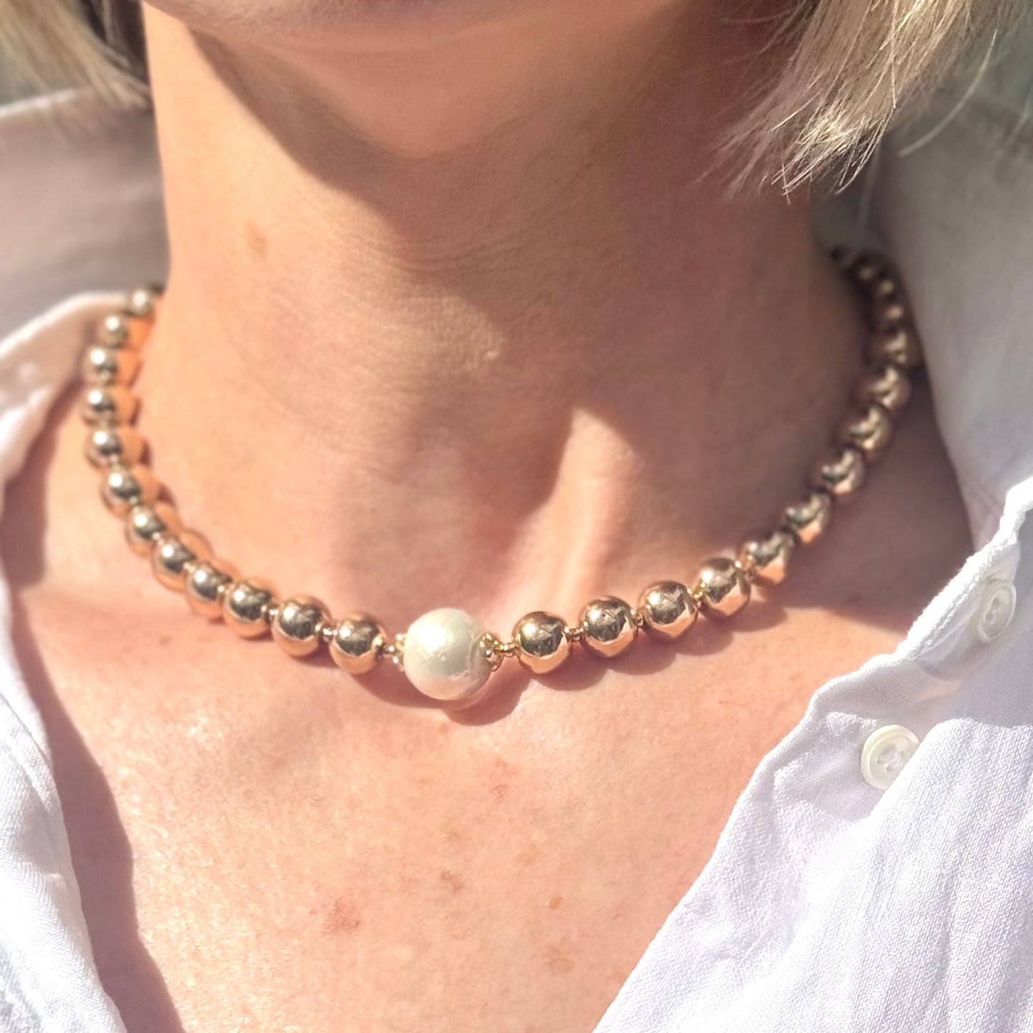 Gold Hematite | Freshwater Pearl