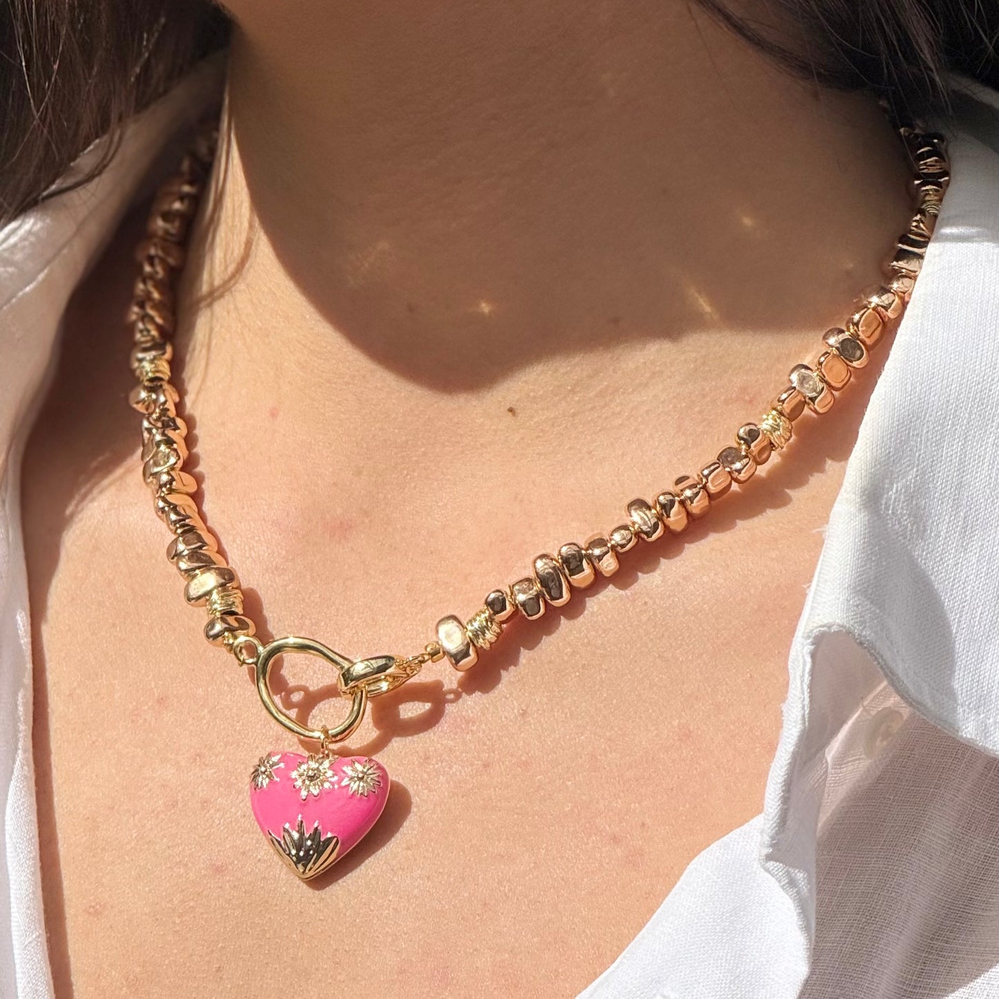 Gold Hematite | Pink Heart Pendant