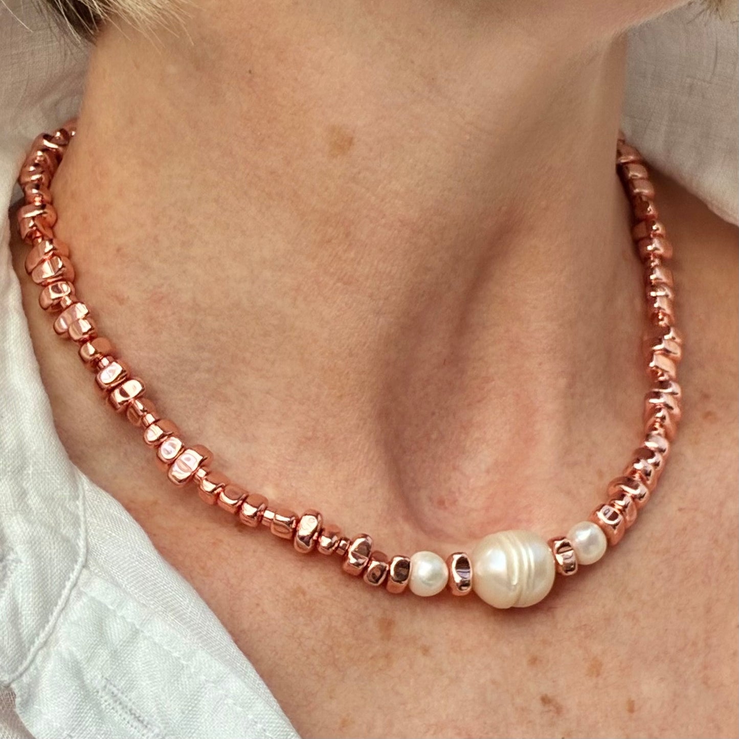 Rose Gold Hematite | Freshwater Pearls