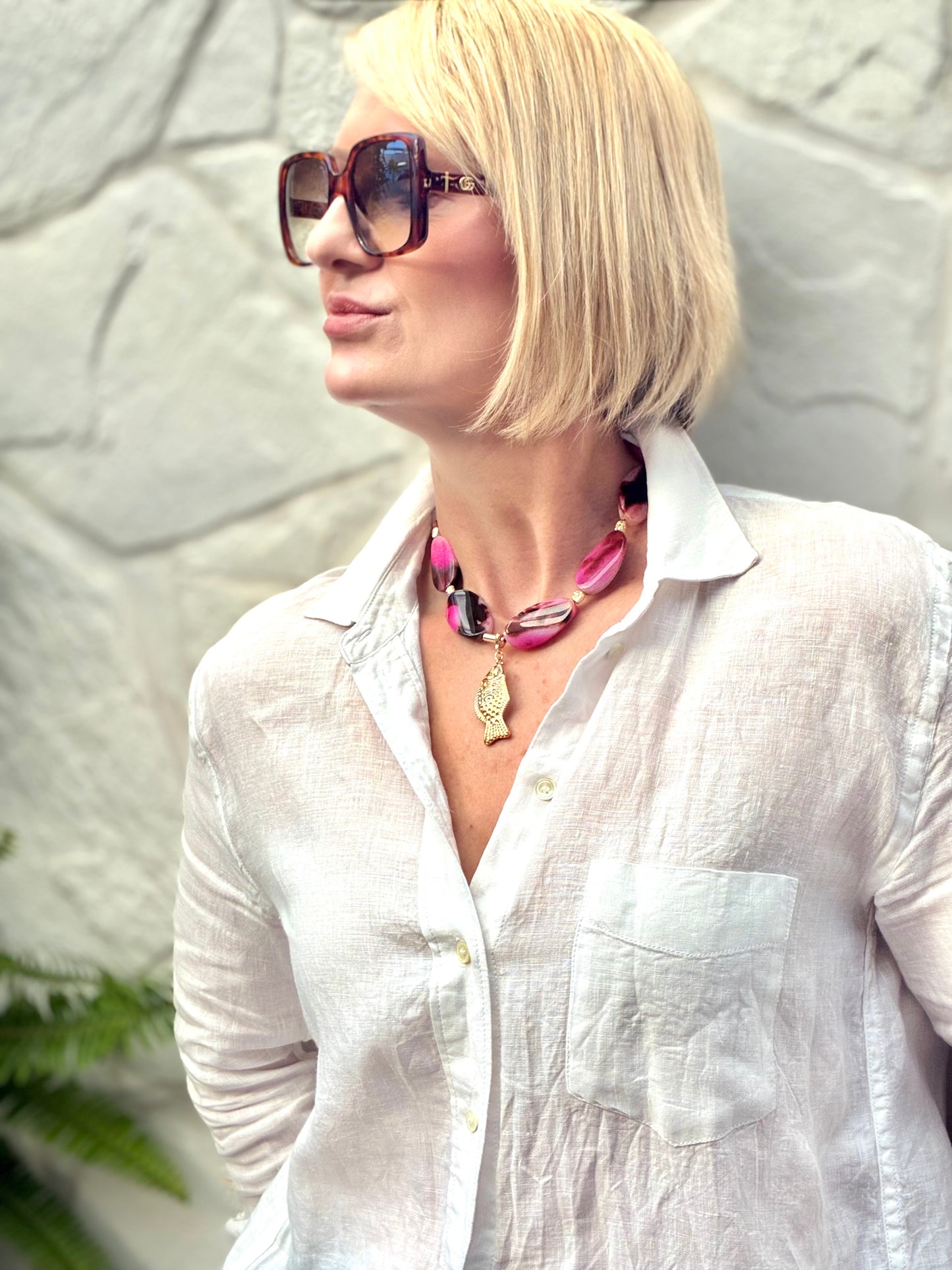 Pink Agate | Fish Pendant