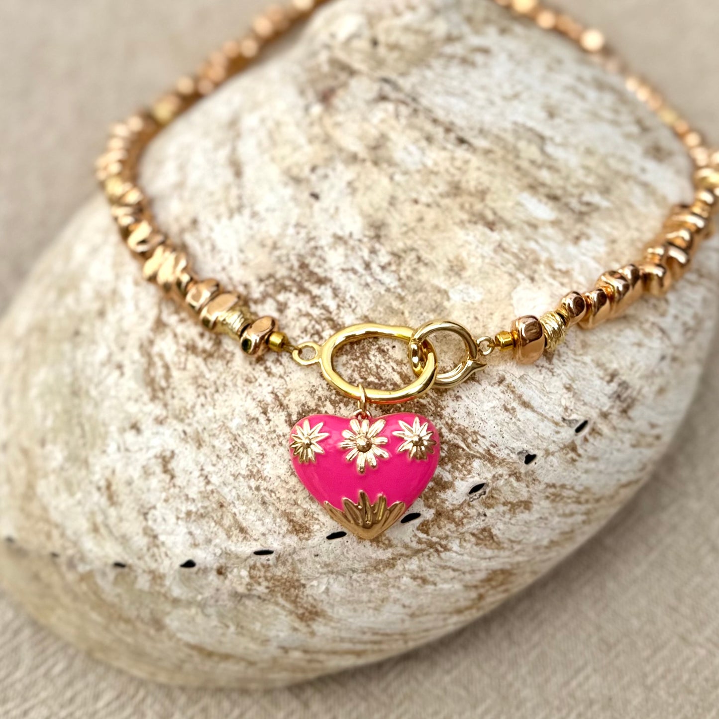 Gold Hematite | Pink Heart Pendant