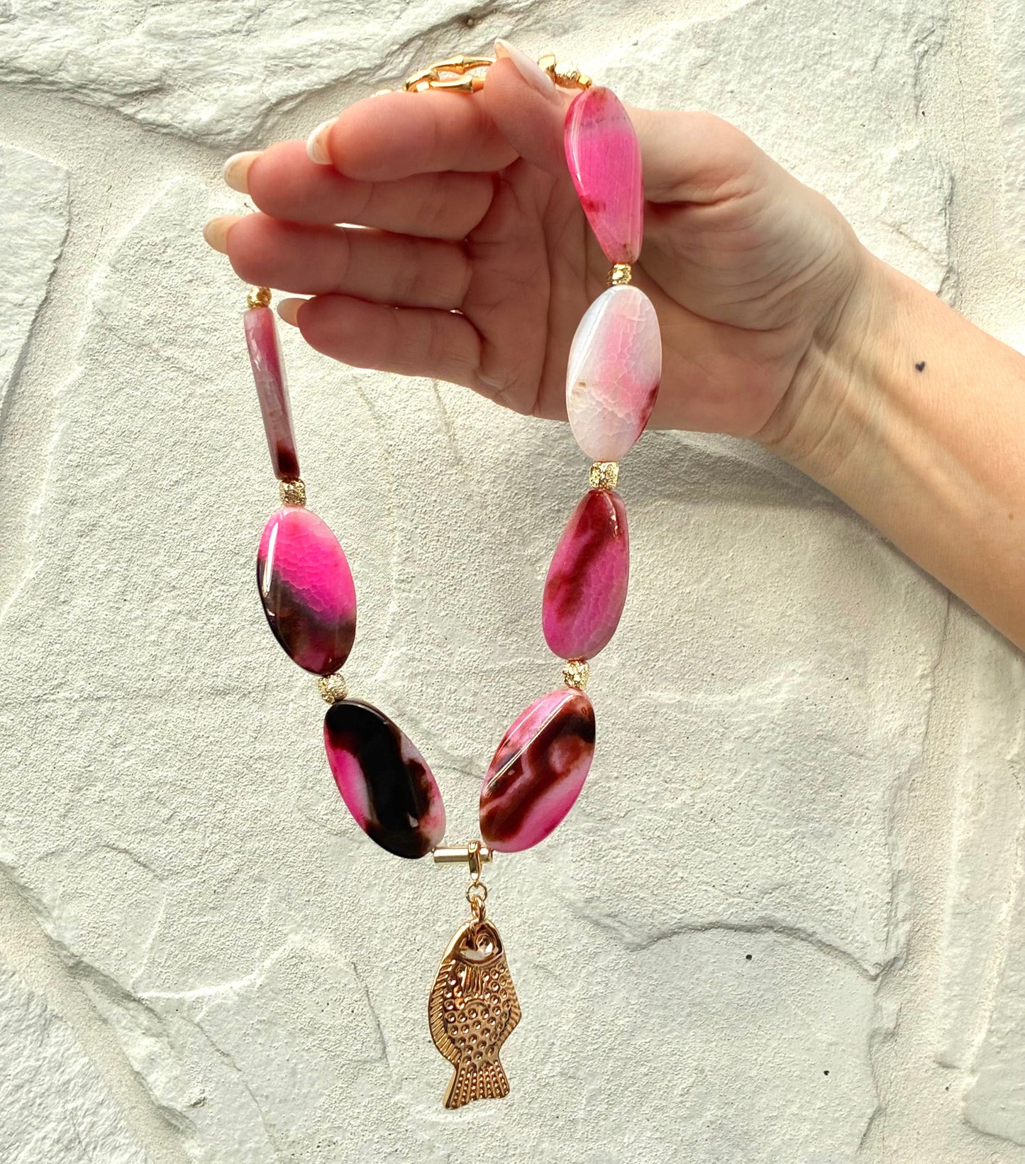 Pink Agate | Fish Pendant
