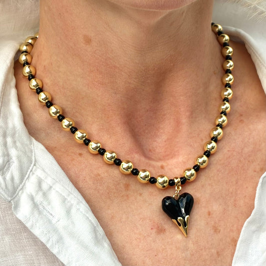 Gold Hematite | Onyx | Black Heart Pendant