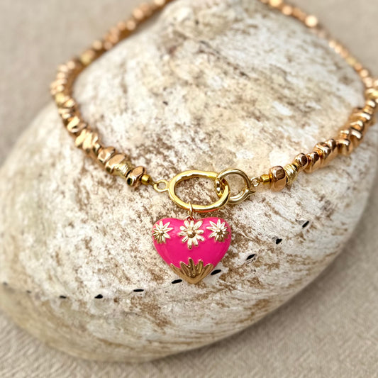 Gold Hematite | Pink Heart Pendant