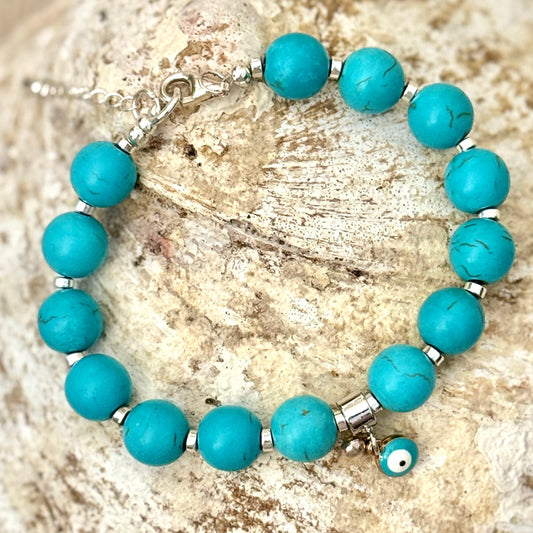 Turquoise | Sterling Silver Heart | Blue Evil Eye