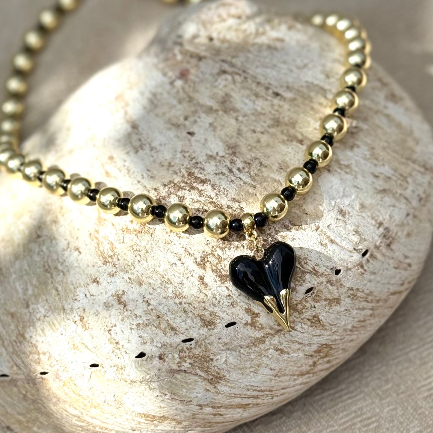Gold Hematite | Onyx | Black Heart Pendant