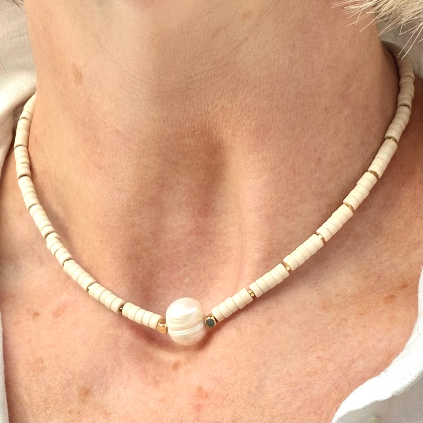 White Howlite | Freshwater Pearl