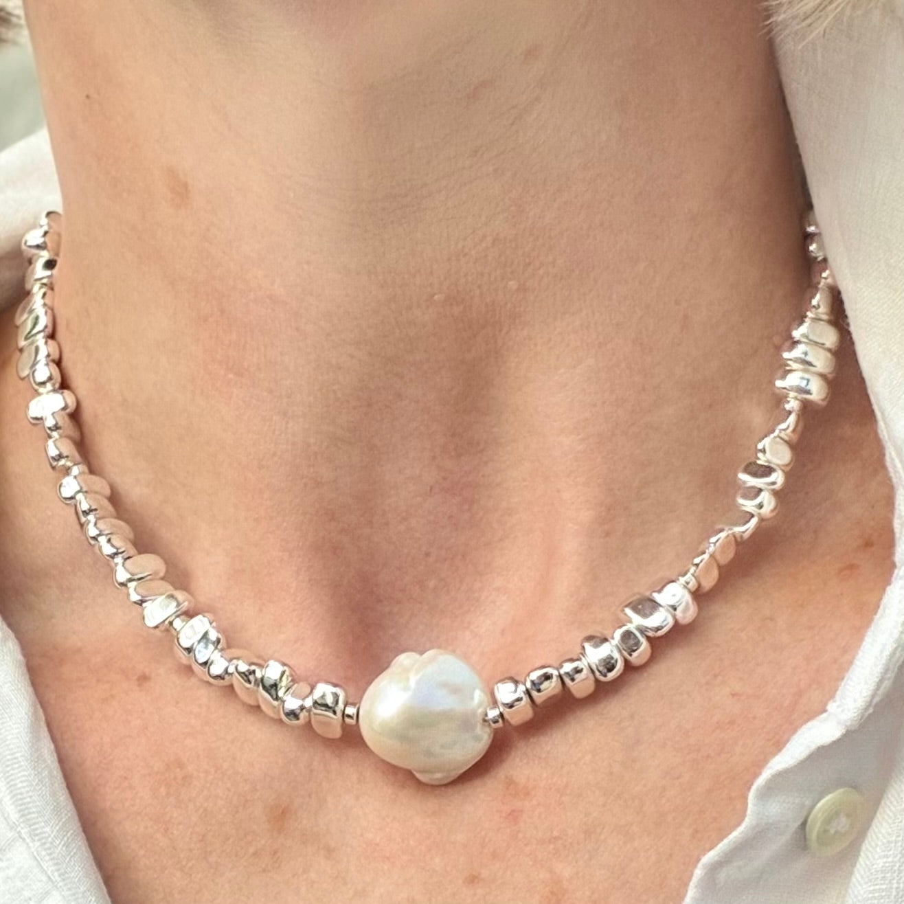 Silver Hematite | Baroque Pearl