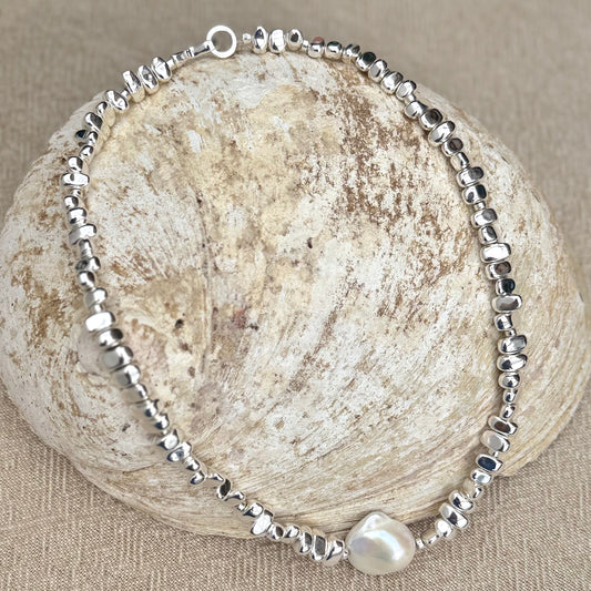 Silver Hematite | Baroque Pearl