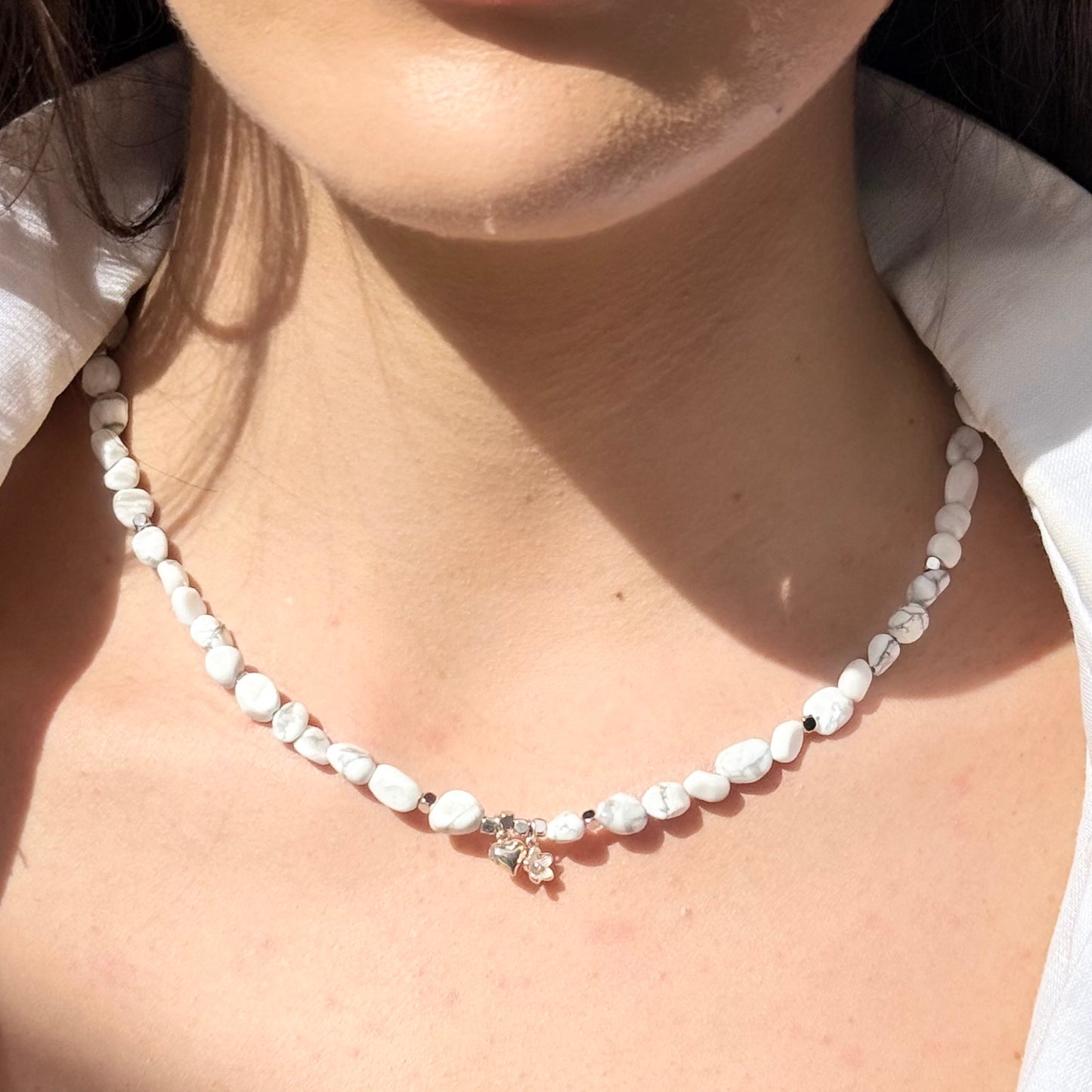 White Turquoise | Sterling Silver Flower | Heart Charms